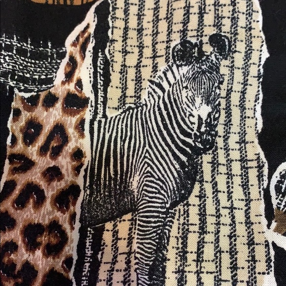 Michelle Leslie Black Brown Animal Tiger Zebra Print Button Down Top - Picture 3 of 10